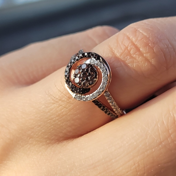 Gorgeous Chocolate Gold Dipped Smoky Quartz Diamond Rose Gold Aurora Ring - Picture 2 of 3